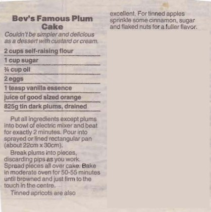 Bev's Famous Plum Cake