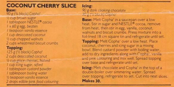 COCONUT CHERRY SLICE | Beb's Recipe Drawer
